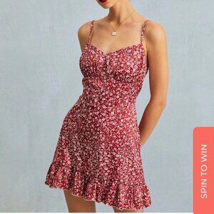 Rihoas The Red Sleeveless Ruffle Hem Slip Mini Dress (NEW)